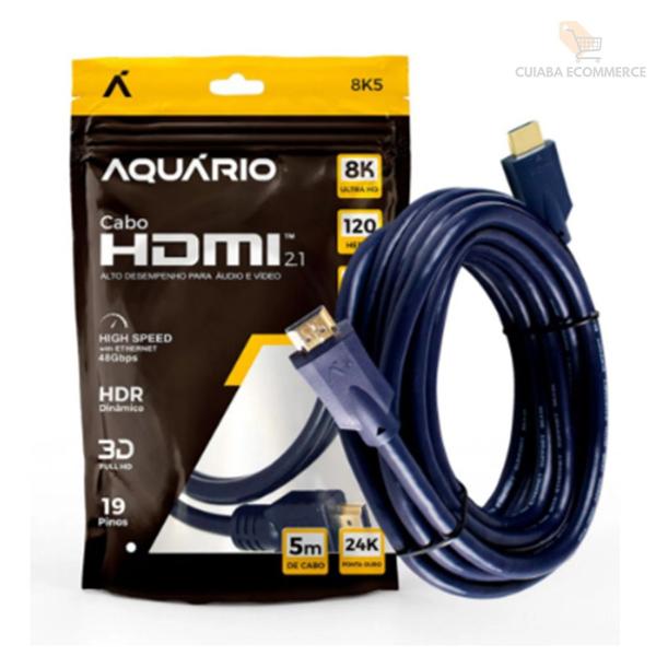 Cabo hdmi 2.1: 8k 60hz, pvc revestido, 5m - A.R Variedades MT Imagem de Cabo hdmi 2.1: 8k 60hz, pvc revestido, 5m