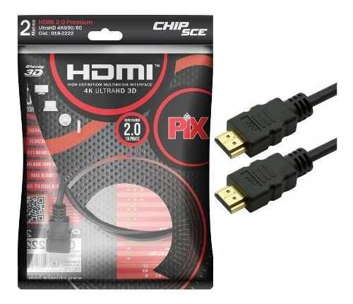 Imagem de Cabo Hdmi 2m 2,0 19 Pinos Ethernet 2 Metros 4k Ultra Hd 3d