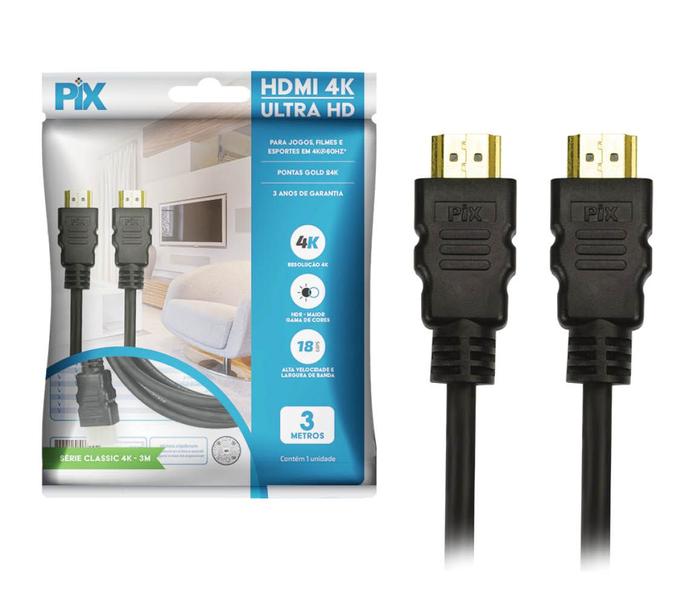 Imagem de Cabo hdmi 3 metros - 2.0mhz 4k 19 pinos - pix