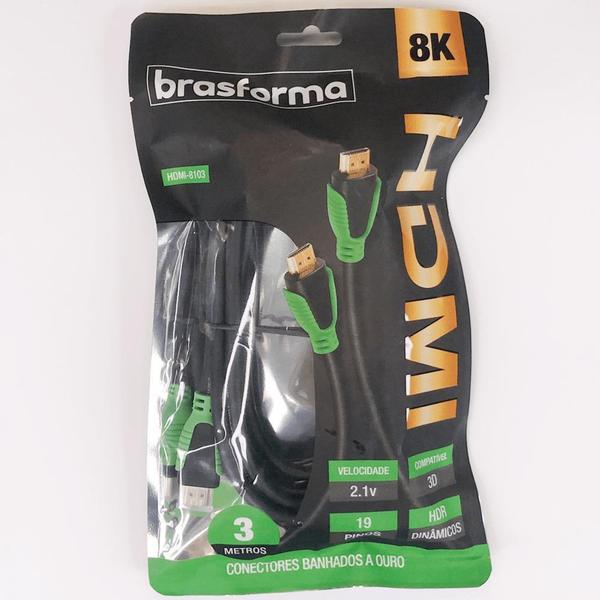 Imagem de Cabo HDMI 3M 8k 2.1 Brasforma HDMI-8103 Ultra HD 19 pinos