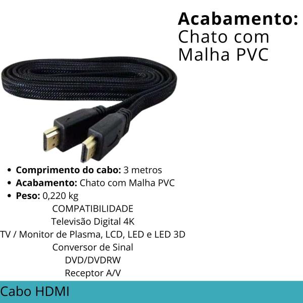 Imagem de Cabo HDMI 3m Alta Velocidade Premium Ultra HD Entrega Rápida TV