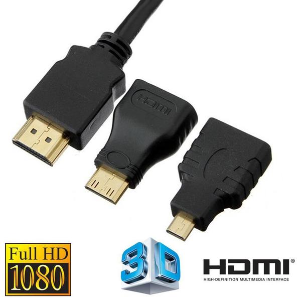 Imagem de Cabo HDMI 3x1 Plug Adaptador HDMI Micro Mini 1,5mts Full Hd 1080P - Kapbom