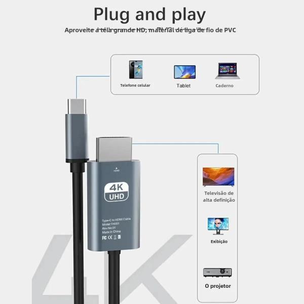 Imagem de Cabo HDMI 4K 60Hz Tipo-C - 2 Metros - Trançado para TV, Computador e Projetor