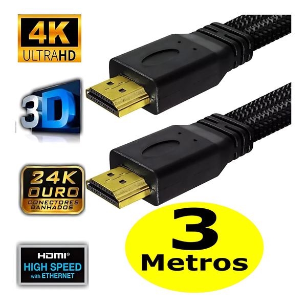 Imagem de Cabo Hdmi 4k Full Hd A Blindado 3.0 3 Metros Alta Qualidade