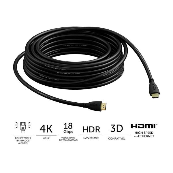 Imagem de Cabo HDMI 5 Metros Intelbras Full HD 4K Ultra HD 1080p 3D Ps3 Ps4 Ps5 XBox Tv