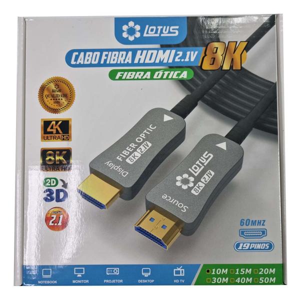 Cabo HDMI 8K 120Hz 10m Fibra Ótica 2.1 Ultra HD Videogame - Lotus Imagem de Cabo HDMI 8K 120Hz 10m Fibra Ótica 2.1 Ultra HD Videogame