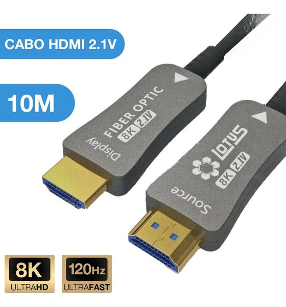 Cabo HDMI 8K 120Hz 10m Fibra Ótica 2.1 Ultra HD Videogame - Lotus Imagem de Cabo HDMI 8K 120Hz 10m Fibra Ótica 2.1 Ultra HD Videogame