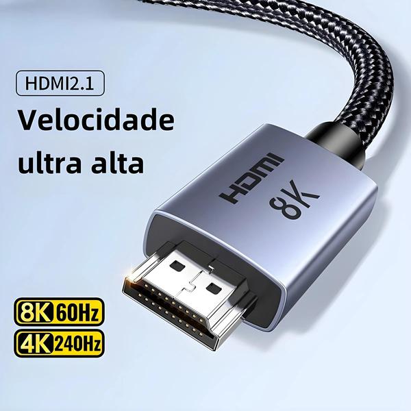 Imagem de Cabo HDMI 8K 60Hz Ultra Alta Velocidade - 48Gbps, Dolby Vision, HDCP 2.3 - Compatível com PS5 e Xiaomi TV Box