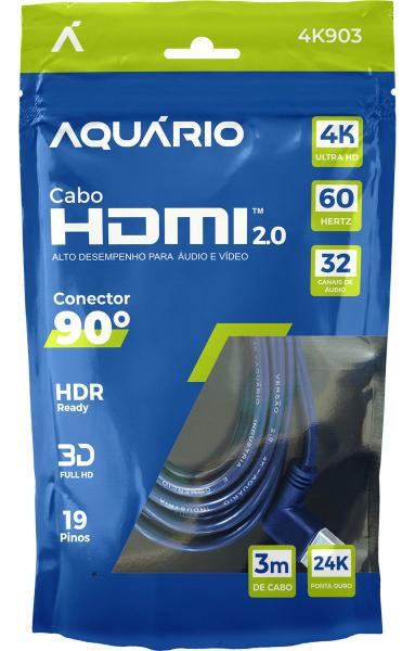 Imagem de Cabo Hdmi 90 2.0 4k 3d 19 Pinos - 3 Metros Aquário