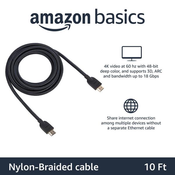 Imagem de Cabo HDMI Amazon Basics 4K Ultra HD - Alta Velocidade - 10 Pés