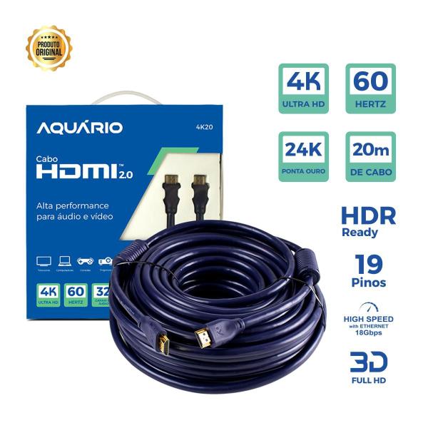 Imagem de Cabo HDMI Aquário 2.0 4k 20 metros Full HD 3D Blindado 4K20