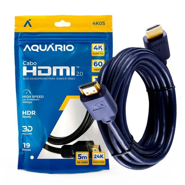 Imagem de Cabo HDMI Aquario 2.0 4K 3D 19 Pinos 5 Metros - 4K05