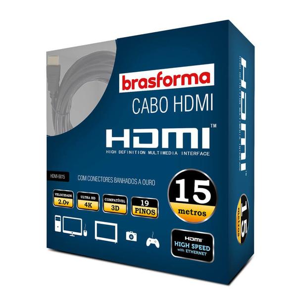 Imagem de Cabo HDMI de Alta Definição 2.0 15 Metros  Brasforma HDMI5015