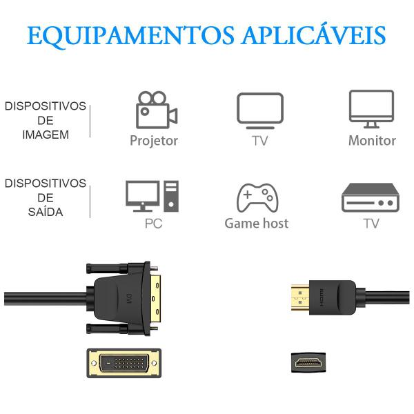Cabo Hdmi/dvi-d Premium Plug Banhado A Ouro 1 Metro Vention Imagem de Cabo Hdmi/dvi-d Premium Plug Banhado A Ouro 1 Metro Vention