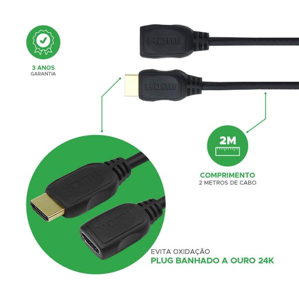 Imagem de Cabo Hdmi Extensor Adaptador Hdmi Fêmea Hdmi Macho 2 Metros