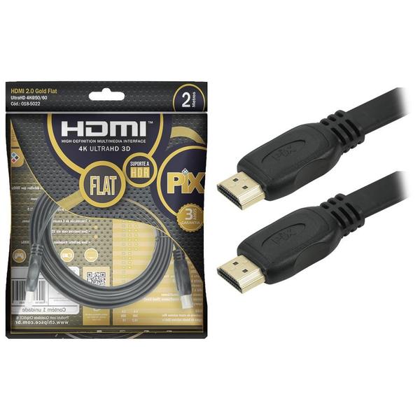 Imagem de Cabo Hdmi Flat Pix Gold 2.0 4k 19 Pinos 2 Metros