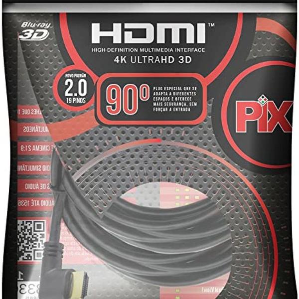 Cabo hdmi gold 90 graus - 2.0 4k hdr 19p 10m 018-3330 - PIX Imagem de Cabo hdmi gold 90 graus - 2.0 4k hdr 19p 10m 018-3330