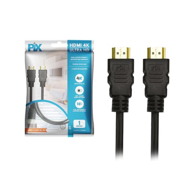 Imagem de Cabo hdmi-m para hdmi-m pix vs.2.0 4k ultra hd 1mt preto