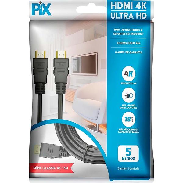 Imagem de Cabo HDMI Macho/Macho 2.0 4K HDR 19 Pinos 5,0m 018-2225 PIX