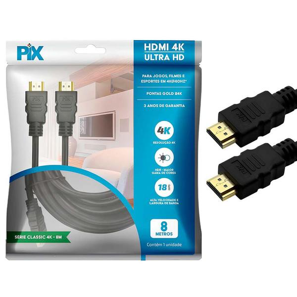 Imagem de Cabo HDMI Macho/Macho 2.0 4K HDR 19 Pinos 8,0m 018-2228 PIX