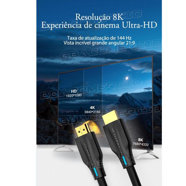 Imagem de Cabo HDMI macho para HDMI macho 8K 60Hz 4K 120Hz 2K 144Hz 1M