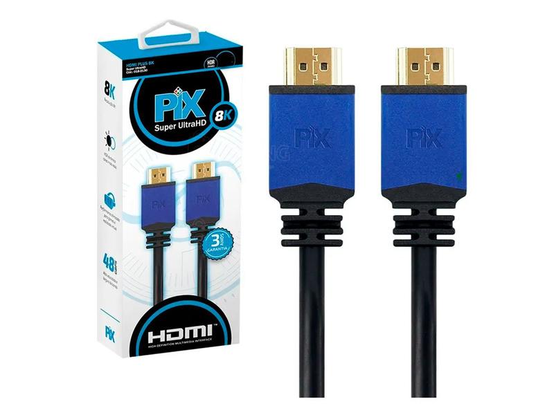 Cabo HDMI Para HDMI 1,5 Metros Premium Super Ultra FULL HD 2.1 8K HDR ARC 19P - PIX Imagem de Cabo HDMI Para HDMI 1,5 Metros Premium Super Ultra FULL HD 2.1 8K HDR ARC 19P