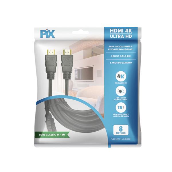 Imagem de Cabo HDMI PIX 2.0 4K HDR 19 Pinos 8M 28AWG Polybag 