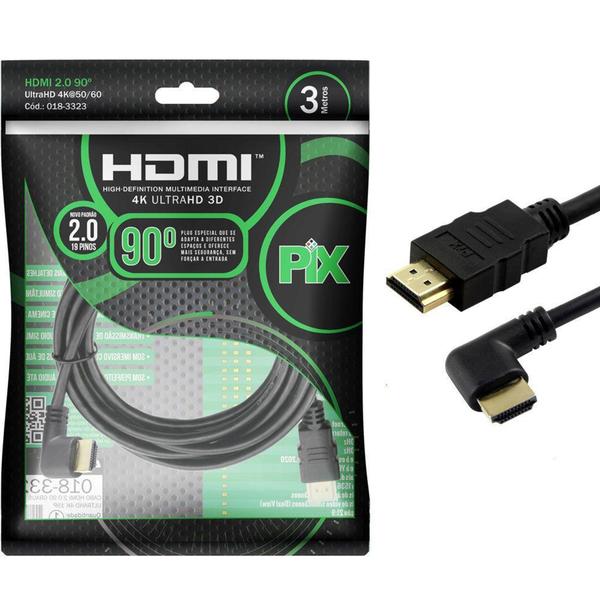 Imagem de Cabo HDMI PIX 3m 2.0 4K 19 Pinos - Plug 90 Graus 018-3323