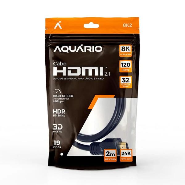 Imagem de Cabo HDMI Resolução 8K de 2 metros Ponta Gold 24K Aquário 8K2