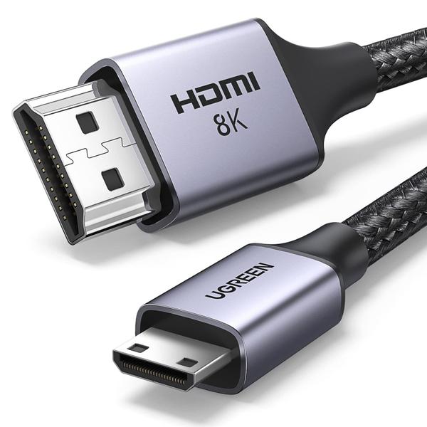 Imagem de Cabo HDMI UGREEN 8K - Mini HDMI para HDMI 2.1 (6,6 pés) - Alumínio Trançado