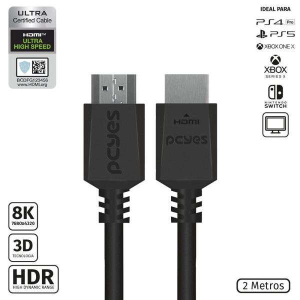 Imagem de Cabo hdmi ultra 2.1 28awg puro cobre 8k 60hz 2 metros - phm8k-2