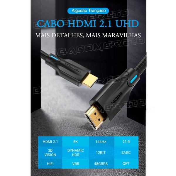 Imagem de Cabo HDMI x HDMI Gamer 8K 60Hz 4K 120Hz 2K 144Hz 1M Vention