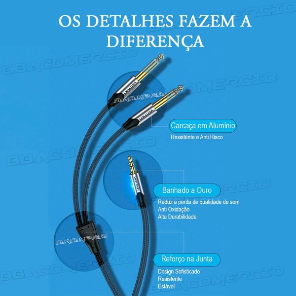 Imagem de Cabo Hifi P2 Estéreo X 2 P10 Mono 5 Metro Profissional Nylon