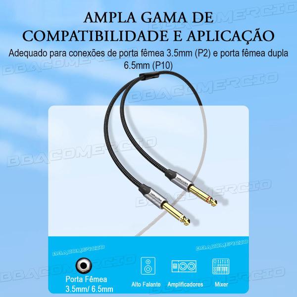 Imagem de Cabo Hifi P2 Estéreo X 2 P10 Mono 5 Metro Profissional Nylon