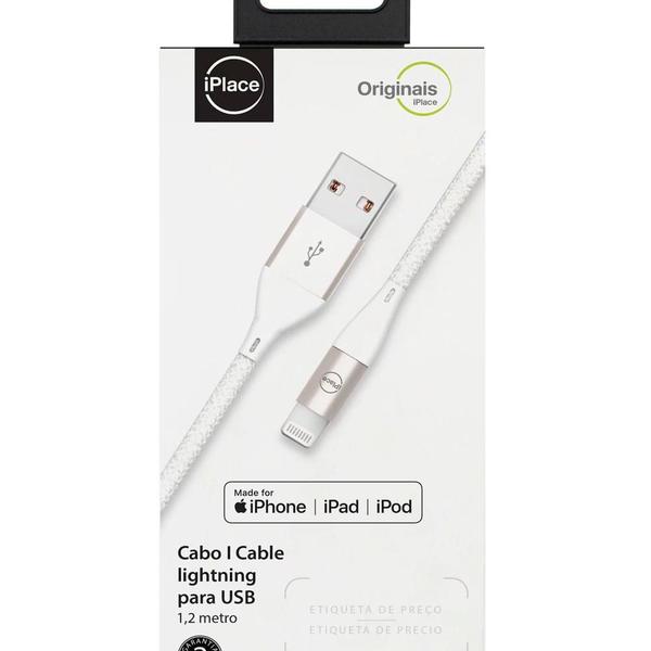 Imagem de Cabo Lightning para USB, Originais iPlace, 1,2 m, Branco