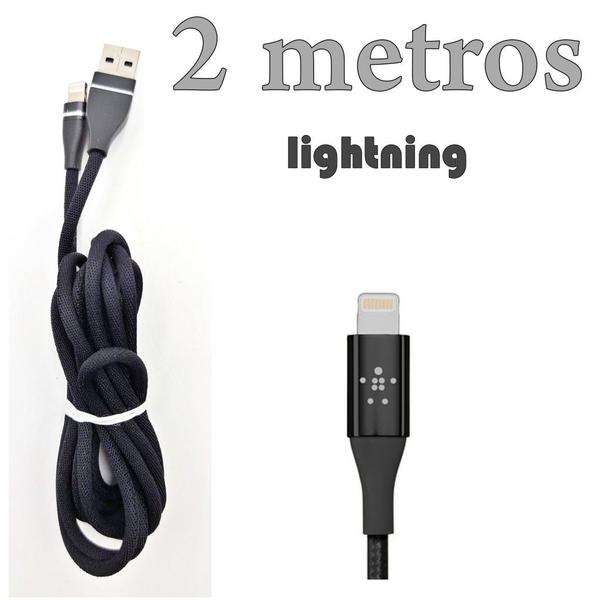 Imagem de Cabo Lightning Reforçado Com 2 metros 2A PRETO