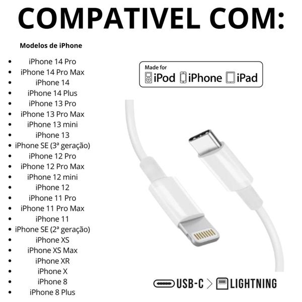 Imagem de Cabo Lightning Usb Tipo C Compativel iPhone 8 X 11 12 13 14 Carregador Turbo Reforçado 2 Metros