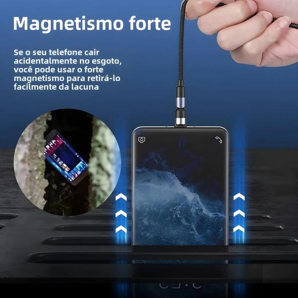 Imagem de Cabo Magnético 3 em 1 com Rotação 540° - Conectores Micro USB, Tipo C e Lightning