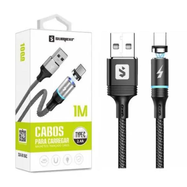 Imagem de Cabo magnético para carregamento USB tipo-c 2.4A 1M 360