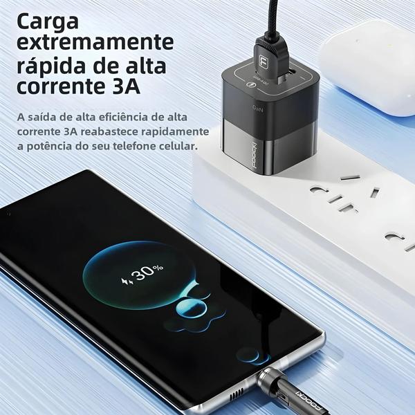 Imagem de Cabo Magnético USB Tipo C Toocki - Carregamento Rápido 540° Giratório para iPhone, Xiaomi e Outros