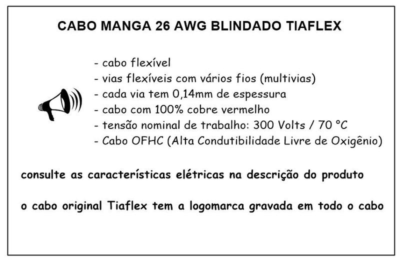 Imagem de Cabo Manga Blindado 26 AWG Tiaflex - 10 metros (Selecione o número de Vias)