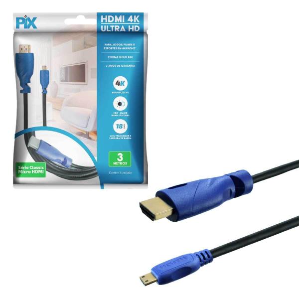 Imagem de Cabo Micro Hdmi X Hdmi 3 Metros 2.0 19p 4k Live Câmera Dslr