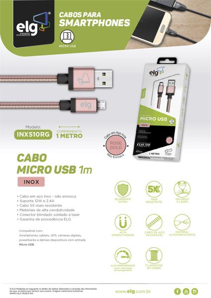 Imagem de Cabo Micro USB Blindado Inox Rose 1m - ELG