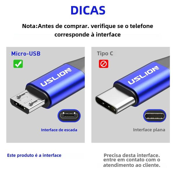 Imagem de Cabo Micro USB de Carregamento Rápido 3A - Samsung, Xiaomi, Huawei, Realme, Oppo e Outros Android