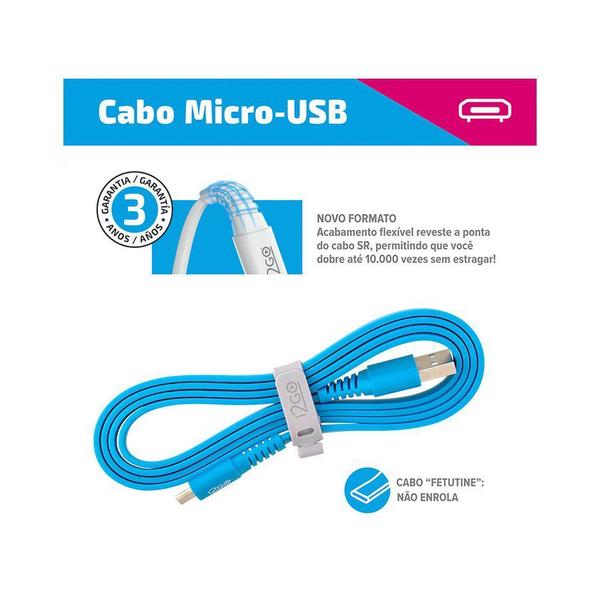 Imagem de Cabo Micro USB I2GO Flexível Basic Flat Azul 1,2m