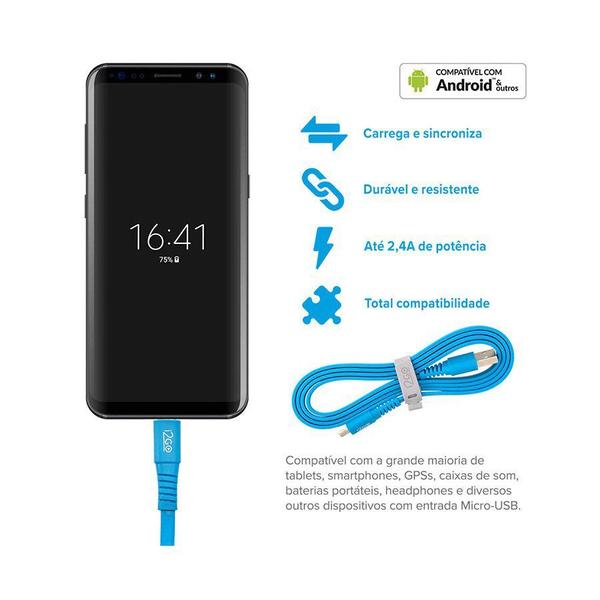 Imagem de Cabo Micro USB I2GO Flexível Basic Flat Azul 1,2m