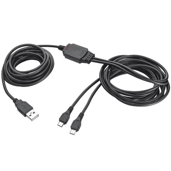 Imagem de Cabo Micro USB tipo Y Trust Duo Cable GXT 222 T20165 Ponta Dupla Preto 3.5m