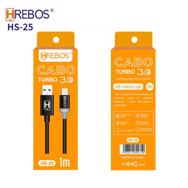 Imagem de Cabo micro usb turbo 1 Metro Hrebos hs-025 Compatível com Motorola Moto E6s E6 Plus E6 Play