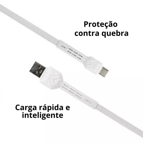 Imagem de Cabo Micro USB V8 Carregador e Dados 12w 2.4A Turbo Branco - 1 Metro - 839V