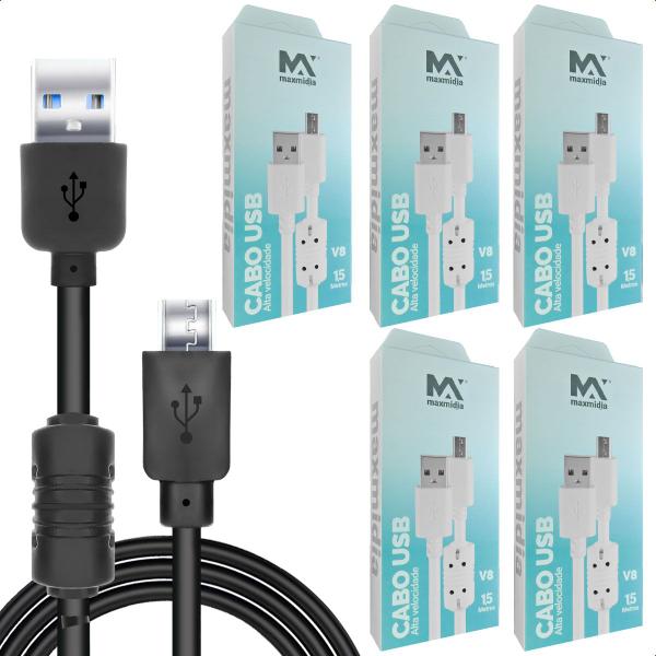 Imagem de Cabo Micro USB V8 Kit 5 1.5M Rapido Micro Android Atacado